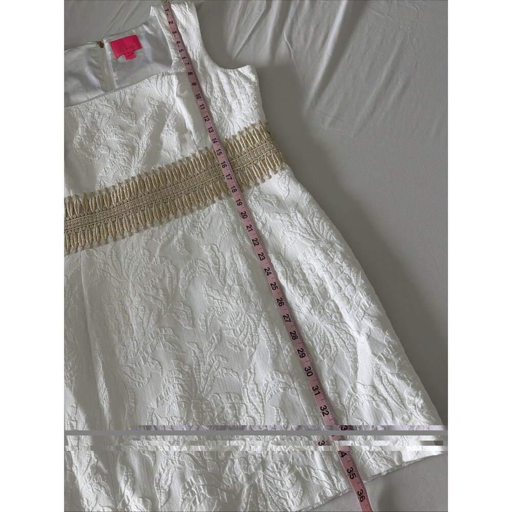 Lilly Pulitzer Rubina Stretch Dress Sz 16 White Floral Jacquard Gold Trim EUC - Picture 9 of 13